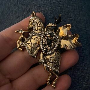 Medieval Style Knight on Horse Brooch animal pin costume jewelry